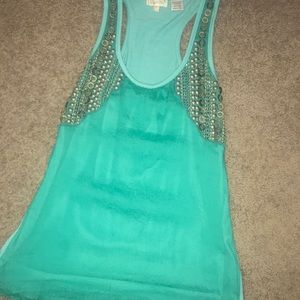 Teal beaded racer back tank